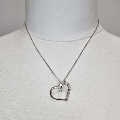 Sterling Silver 925 Heart Pendant With Clear Stones