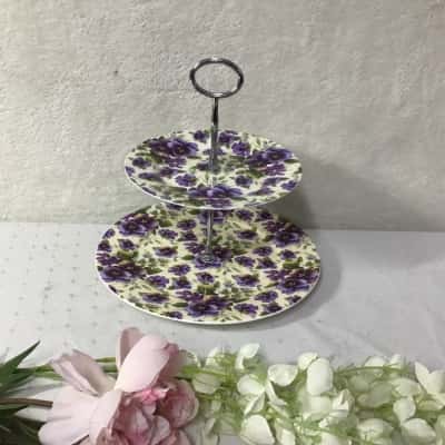 Maxwell & Williams "Cream Pansy" Fine Bone China Two Tiered Cake Stand