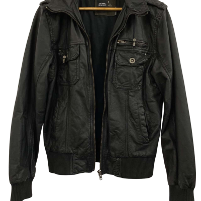 Just Jeans Unisex  Size S Bomber Jacket / Hooded Jacket / Leather Jacket Black  