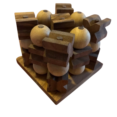 3D Wooden Tic-Tac-Toe Strategy Game