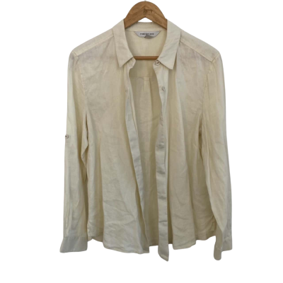 Forever New Womens Linen Size 12 Button Up Top / Long Sleeve Top Khaki / Off White 