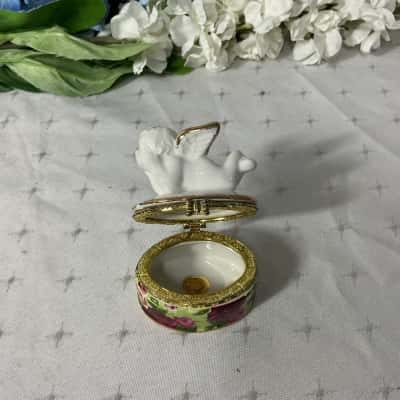 Royal Albert "Old Country Roses" Small Oval Hinged Trinket Box with Angel Figurine on Lid