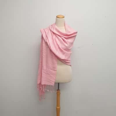 Gorgeous Pashmina & Silk Blend /Soft Pink /Embossed Patterned with Tassel Fringe Ends /Scarf /Shawl /Wrap 