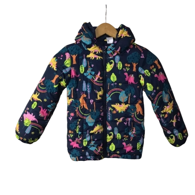 Anko Kids Size 8 Navy Blue / Multicoloured Pattern Zip Front Hooded Puffer Jacket