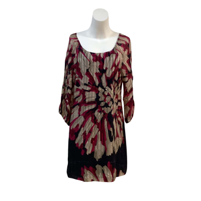 Eci New York Women's  Size 12 Long Sleeve Dress Beige / Black  / Red 