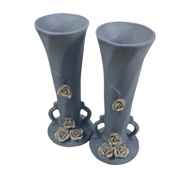 Vintage blue bisque vases
