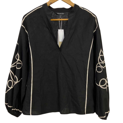 Brand New - Forever New - Womens Linen Blend Claude Appliqué-Detail Top - Size 10 - BLACK CO-ORD (RRP $119.99)