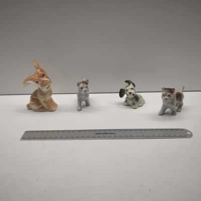 Vintage Ceramic Mini Dog Figurines Set of 4 Hand Painted Made in Japan Porcelain