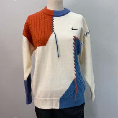 Nike Womens  Size M Knit Jumper Blue / Brown / Cream 