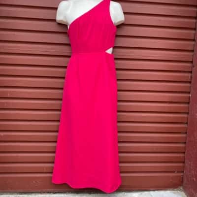 Elle Zeitoune Womens Size 10 Raspberry One Shoulder Midi Dress 