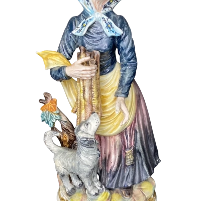 Capidimonte - 15” Porcelain Figure - Woman & Dog