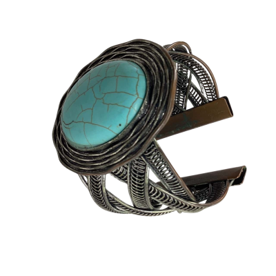 Boho Turquoise statement cuff bracelet-antique silver tone