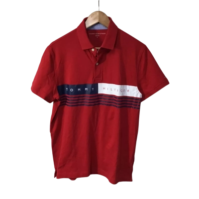 Tommy Hilfiger Size M Primary Red / Navy Blue Chest Striped Lucas Polo Shirt (new)