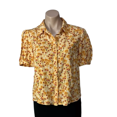 Princess Highway Womens Size 8 Yellow-Orange / Red / White Pattern Short Sleeve Shirt