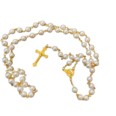 Unisex Rosary Beads Necklace Gold / White 