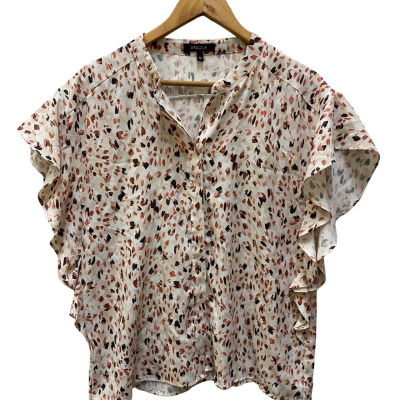 Basque Womens  Size 12 Button Up Top Beige / Brown / Pattern 