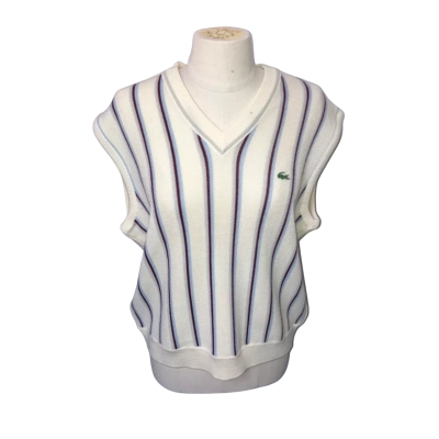 Lacoste Mens  Size 7 Singlet  Cream / Striped 