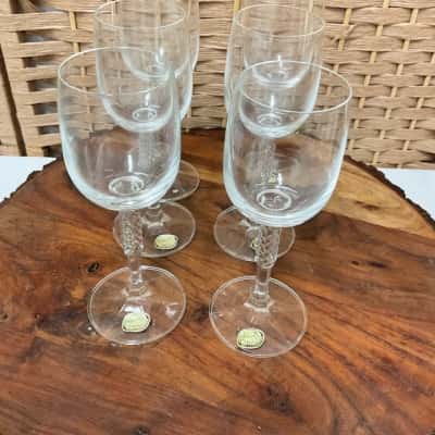 RARE Vintage Carine BOHEMIA port sherry liquor glasses 3D Lattice Criss Cross Stem COLLECTABLE