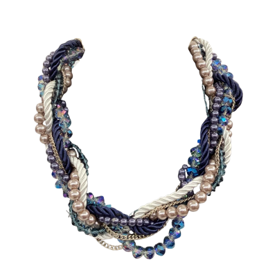  Womens Beaded Necklace Blue Multi Strand with AB Crystals