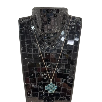 Beautiful Sterling Silver and Faceted Blue Topaz Stone/Crystal Pendant and Fine Cuban Necklace