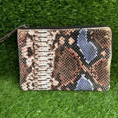 Elk Leather Snakeskin Print Clutch 