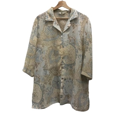 Vintage Fabulous Womens  Size 14 Button Up Top Blue / Cream 