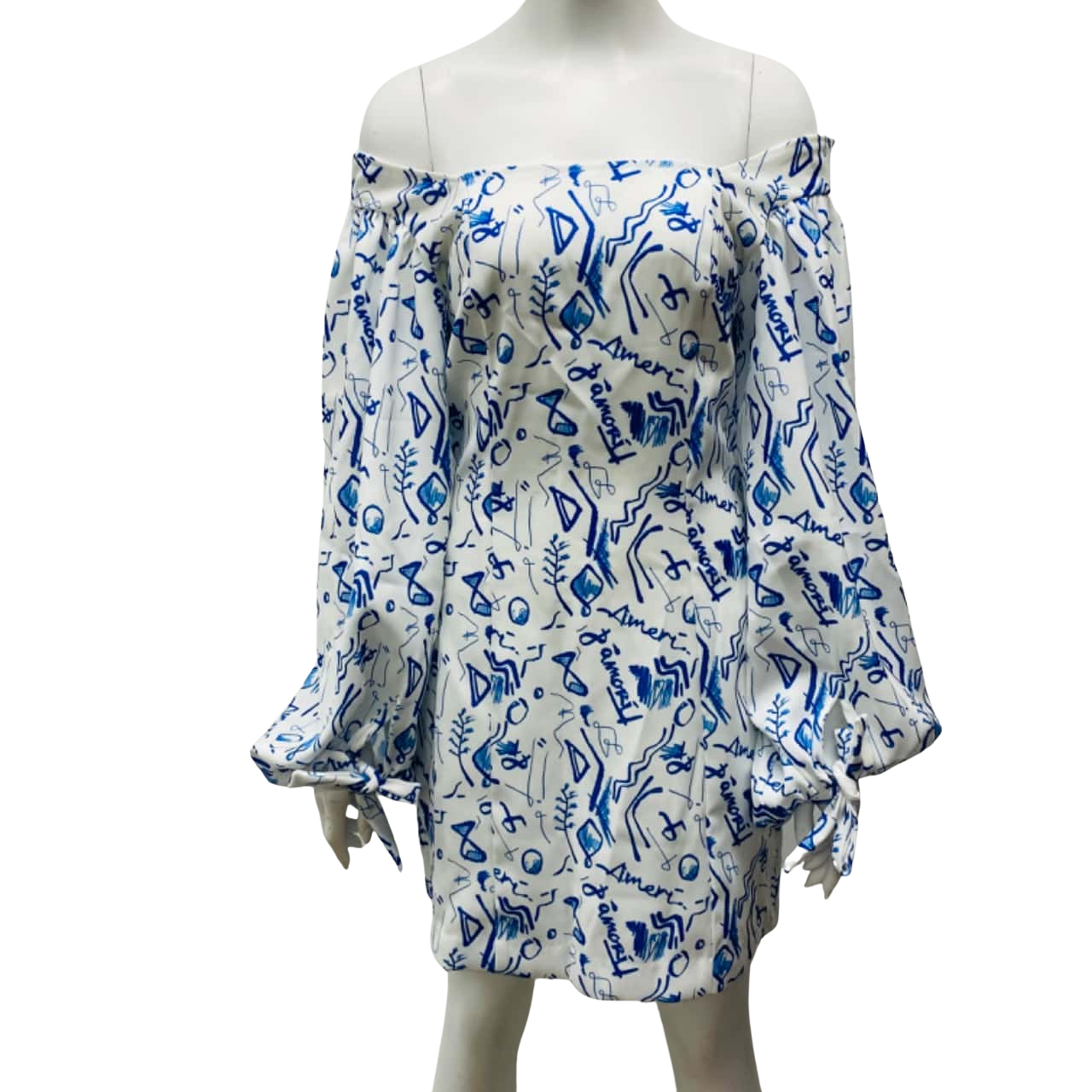 Maurie & Eve Womens Size 10 Mini Dress / Off The Shoulder Blue / White (s)