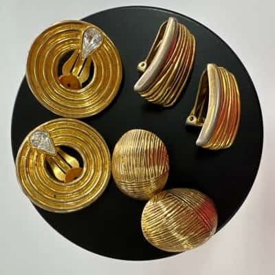  Vtg. Set of 3 Clip on Earrings Gold Tones