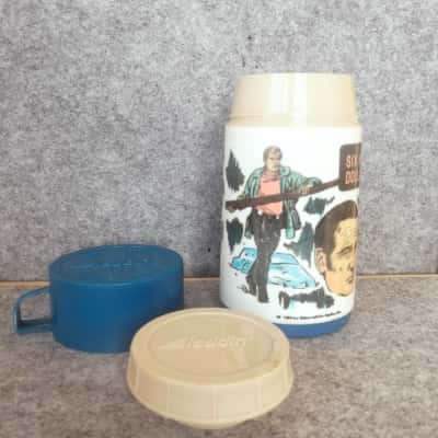 Vintage Six Million Dollar Man Thermos Aladdin 1974. Made in Canada. Blue Cup Universal City.