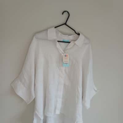 Blue Illusion linen Women's Size XL 3/4 Sleeve Top White 