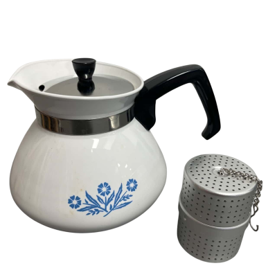 Vintage Corning Ware 6 Cup Tea Pot with Lid Blue Cornflower Pattern with Handle