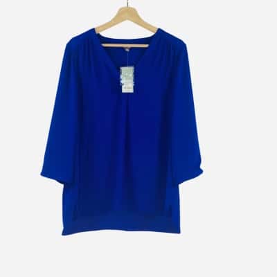 Katies - Deep Blue 3/4 Sleeve V-Neck Top (Size 16)