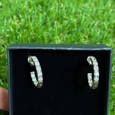  Womens 925 Silver Cubic Zirconia Hoop Stud Earrings  