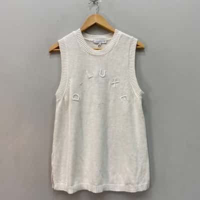 Decjuba Womens Knitted Vest Top  Size L Off White