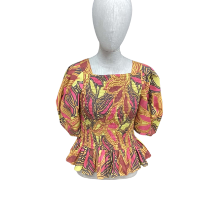 Morrison Womens  Size 2 3/4 Sleeve Top Black  / Burnt Orange / Gold / Pattern / Pink  