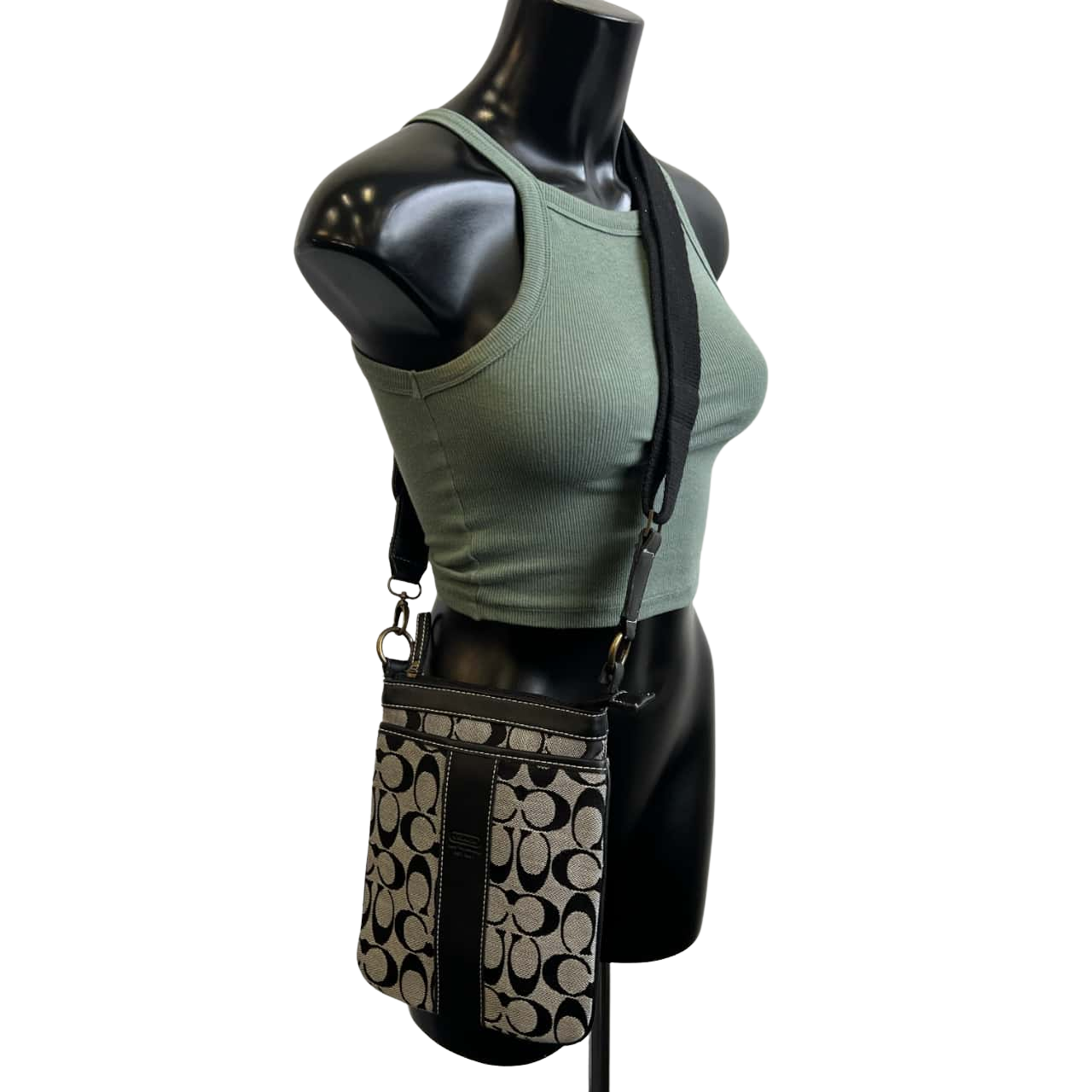 Coach Womens Monogram Crossbody Bag Grey/Black (s)