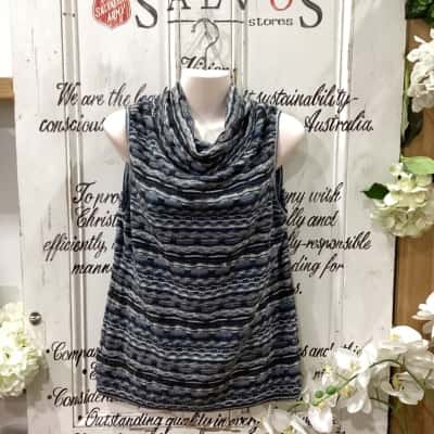 LAURÈL BRAND! DESIGNED IN GERMANY! 60% VIRGIN WOOL ALPACA BLEND SLEEVELESS TURTLENECK TOP! Womens  Size 14 Sleeveless Top Blue / Grey / Pattern 