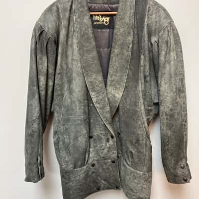 Retro 80’s Womens  Size L Grey Leather  Jacket 