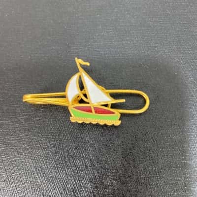 Vintage Mens Sailing Yacht Tie Pin Gold Tone & Enamel
