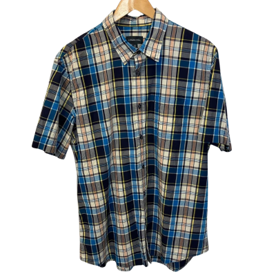  Logan Hill Mens  Size L Short Sleeve Shirt Blue / Checked 