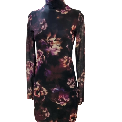 Ally Fashion Womens  Size 10 dress Black  / Cream / Floral / Purple 