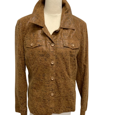  Erin London Gorgeous Brown Shimmer Pattern Button Up Top Size L 