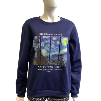 No Brand Women's Size M The Starry Night Crew Neck Jumper Navy Blue 