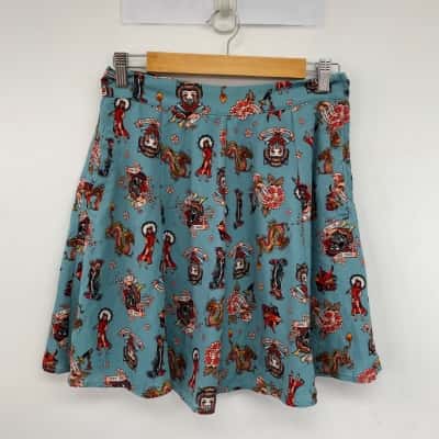 Dangerfield Duck Egg Oriental Tattoo Skirt  Size 10