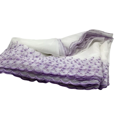 Sheer Fine Mesh with Scalloped Machine Embroidered Flower Lilac 40 x 1250 cm    FAB1