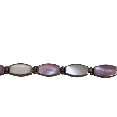 Womens Silver Vintage Pink & White Mother-of-Pearl Bracelet 