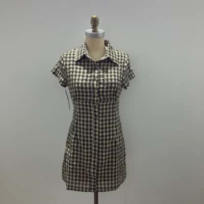 Womens Princess Polly Size 10 Mini Dress Beige / Black  / Checked 