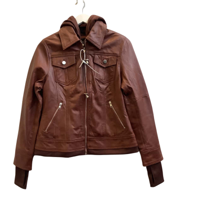 Brand New Real Leather Womens Size M Tralee Leather Blend Hood Jacket Cognac Wax