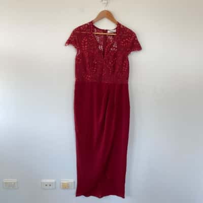 St. Frock Wine Lace Maxi Dress Size 16 
