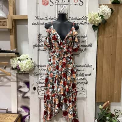 Rodeo ShowBrand! STUNNING FEMININE FLORAL OFF THE SHOULDER SHOESTRING STRAP MIDI DRESS! NWOT Womens  Size 10 Floral Dress Floral / Multicoloured / Pattern / Teal 
